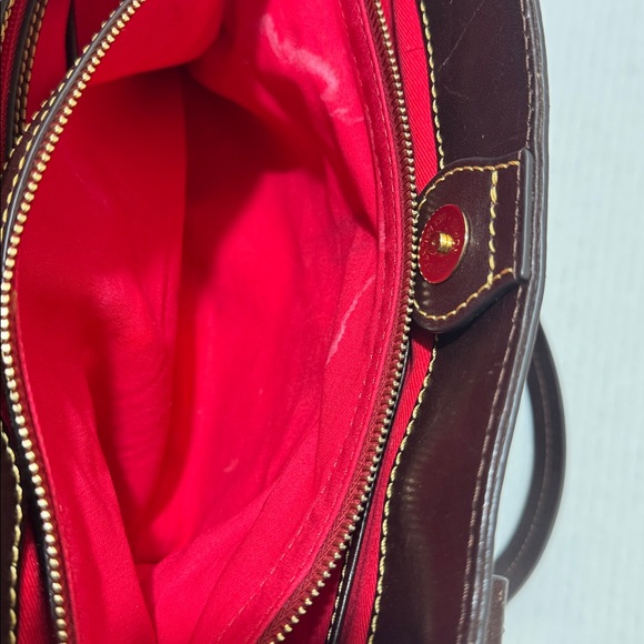 DOONEY BOURKE Florentine Leather Double Strap Shoulder Bag Gray W” Red Interior - Picture 13 of 13